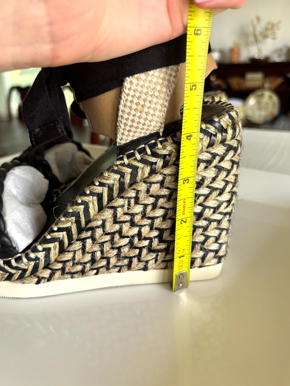 NEW Vince Camuto Black Braided Espadrille Wedge Sandals | Ankle Wrap | size 8 - Picture 4 of 8